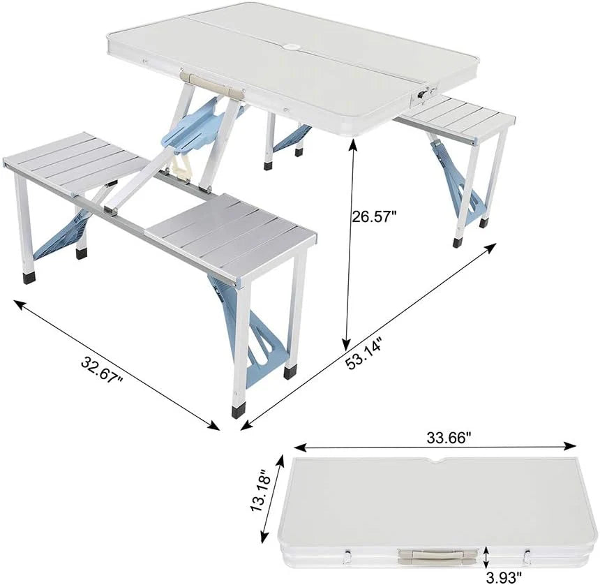 Portable Folding Picnic Table — Aluminum Alloy, with Carrying Case and Umbrella Hole