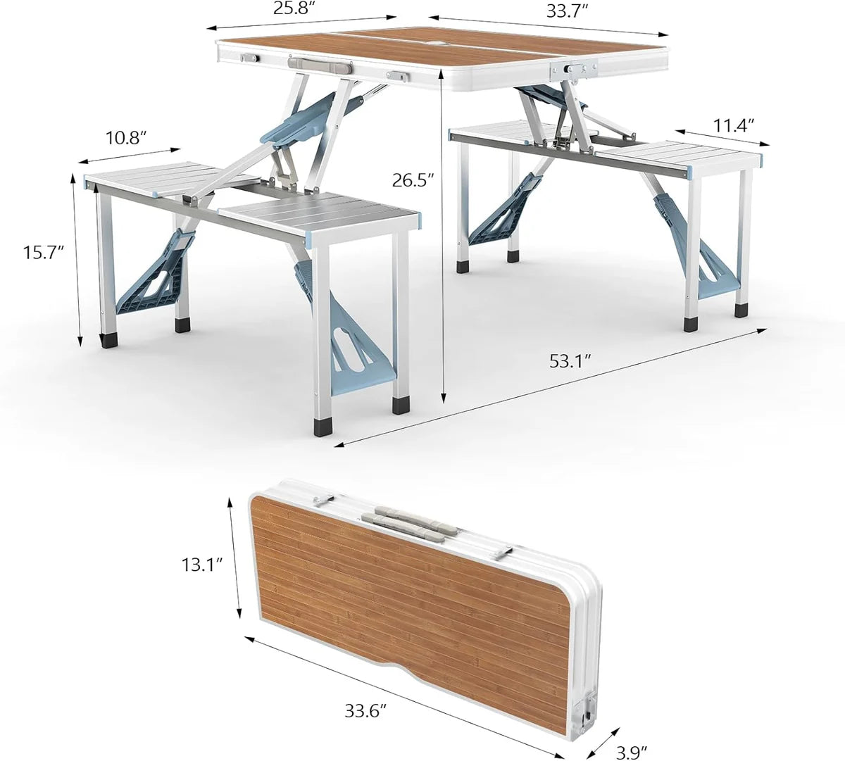 Portable Folding Picnic Table — Aluminum Alloy, with Carrying Case and Umbrella Hole