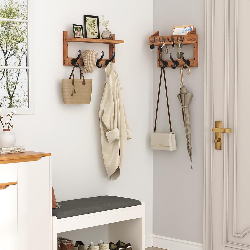 29" Coat Rack Wall Mount with Shelf, 4 in 1 Wall Mounted Coat