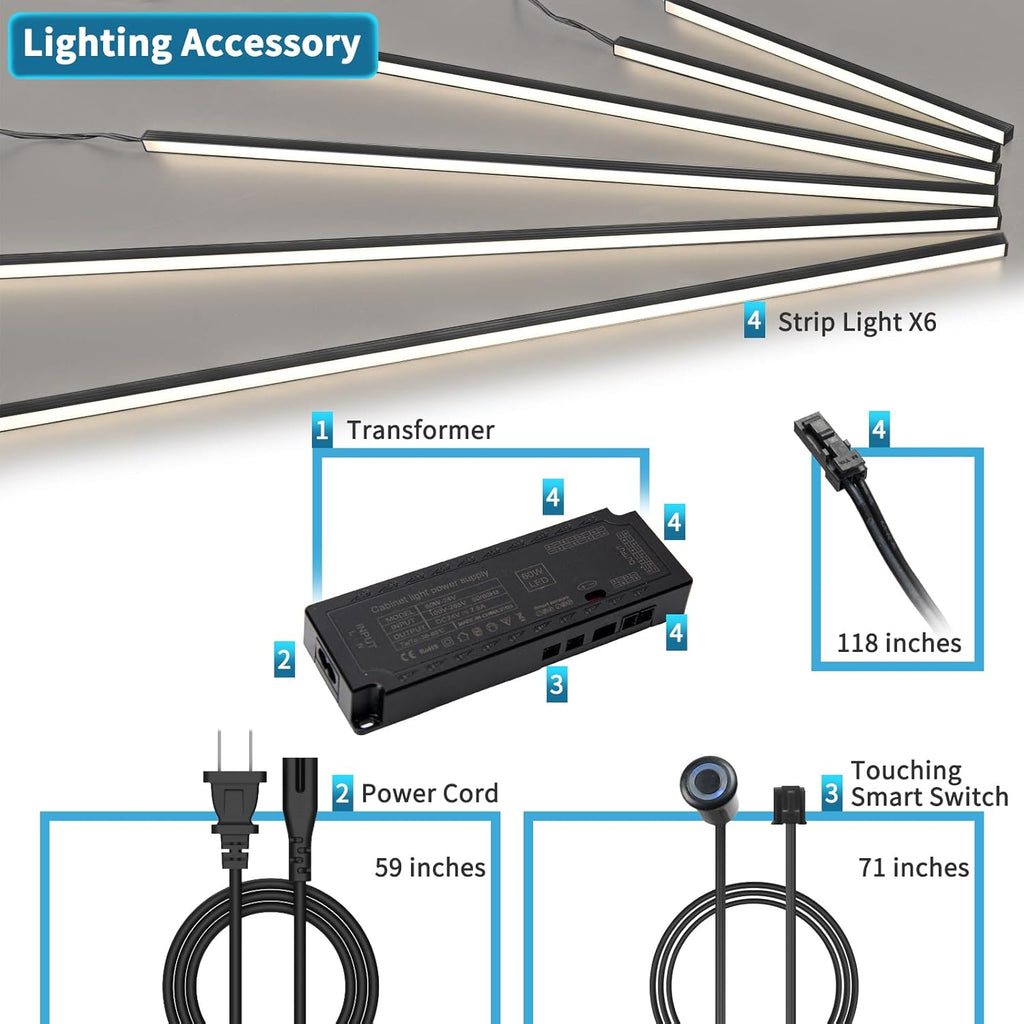 LED Recessed Lighting Kit - 6pcs Self-adhesive White LED Light