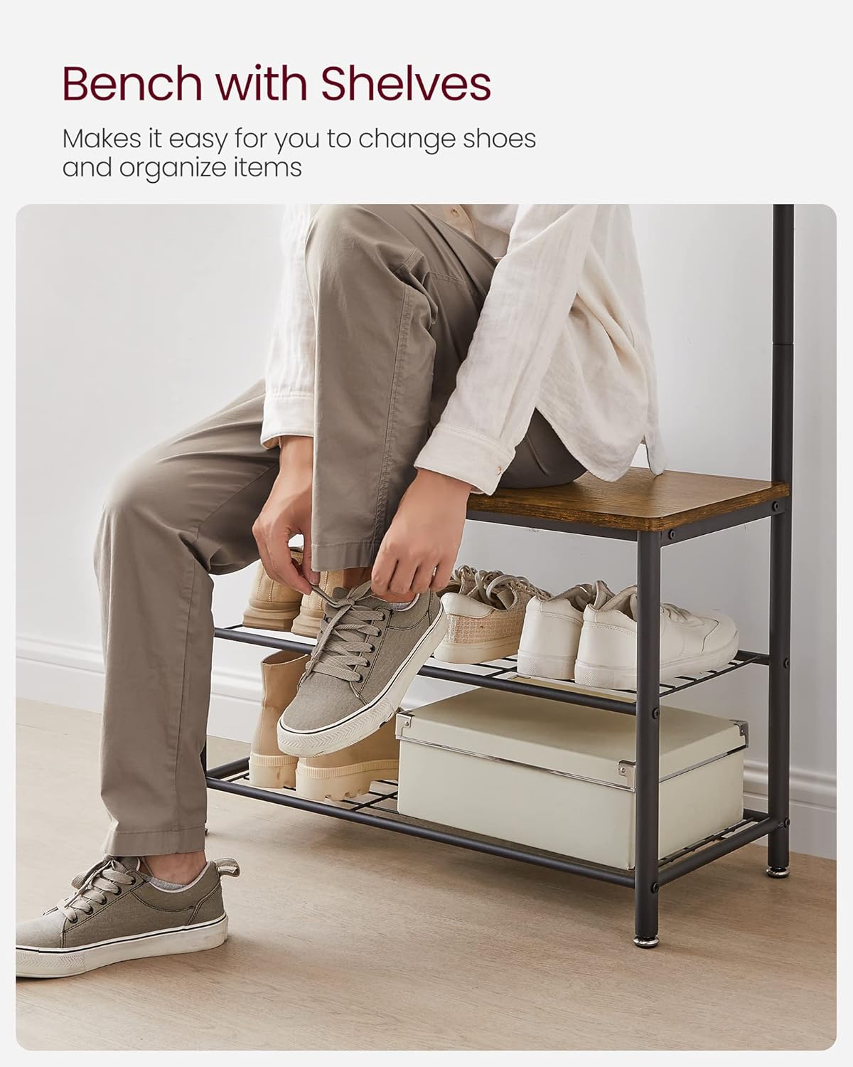 Coat Rack, Hall Tree with Shoe Storage Bench