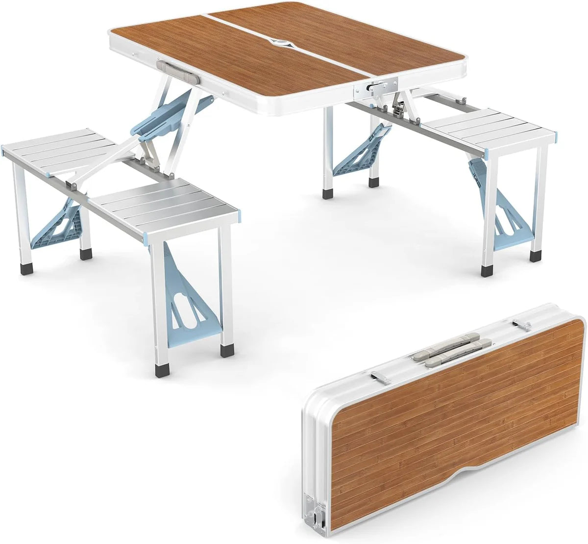 Portable Folding Picnic Table — Aluminum Alloy, with Carrying Case and Umbrella Hole