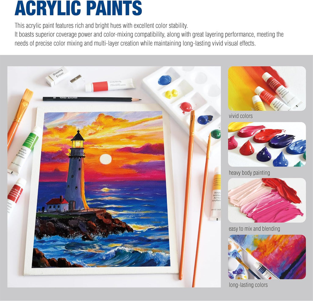 Art Set,55 Pack Painting Supplies Kit with Tabletop Sketch Box Easel