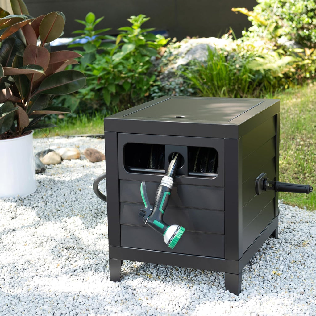 Reel Deck box, Durable Steel Garden Hose Storage Box Cabinet
