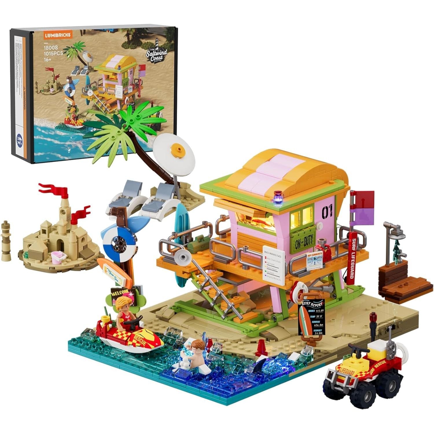 Beach Lifeguard Tower Lighting Building Bricks Set - 1015 Pcs