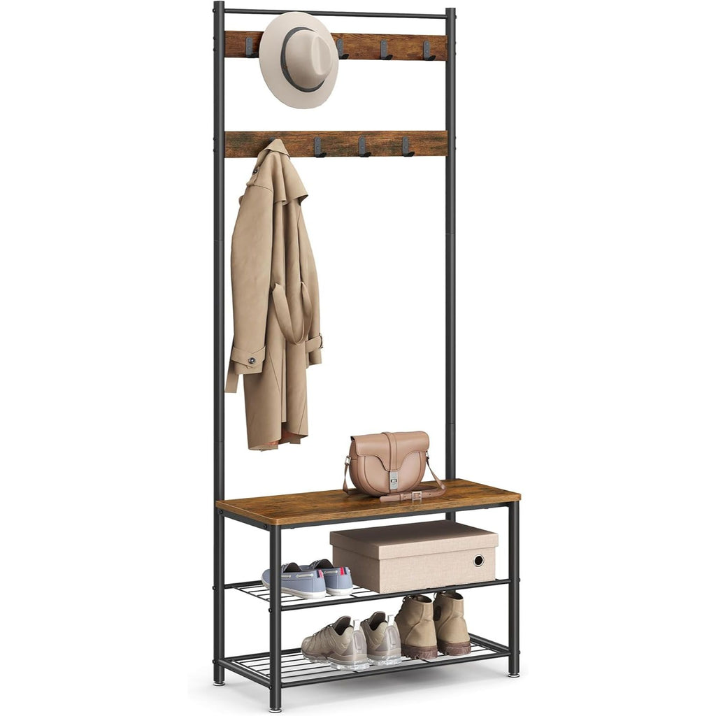 Coat Rack, Hall Tree with Shoe Storage Bench